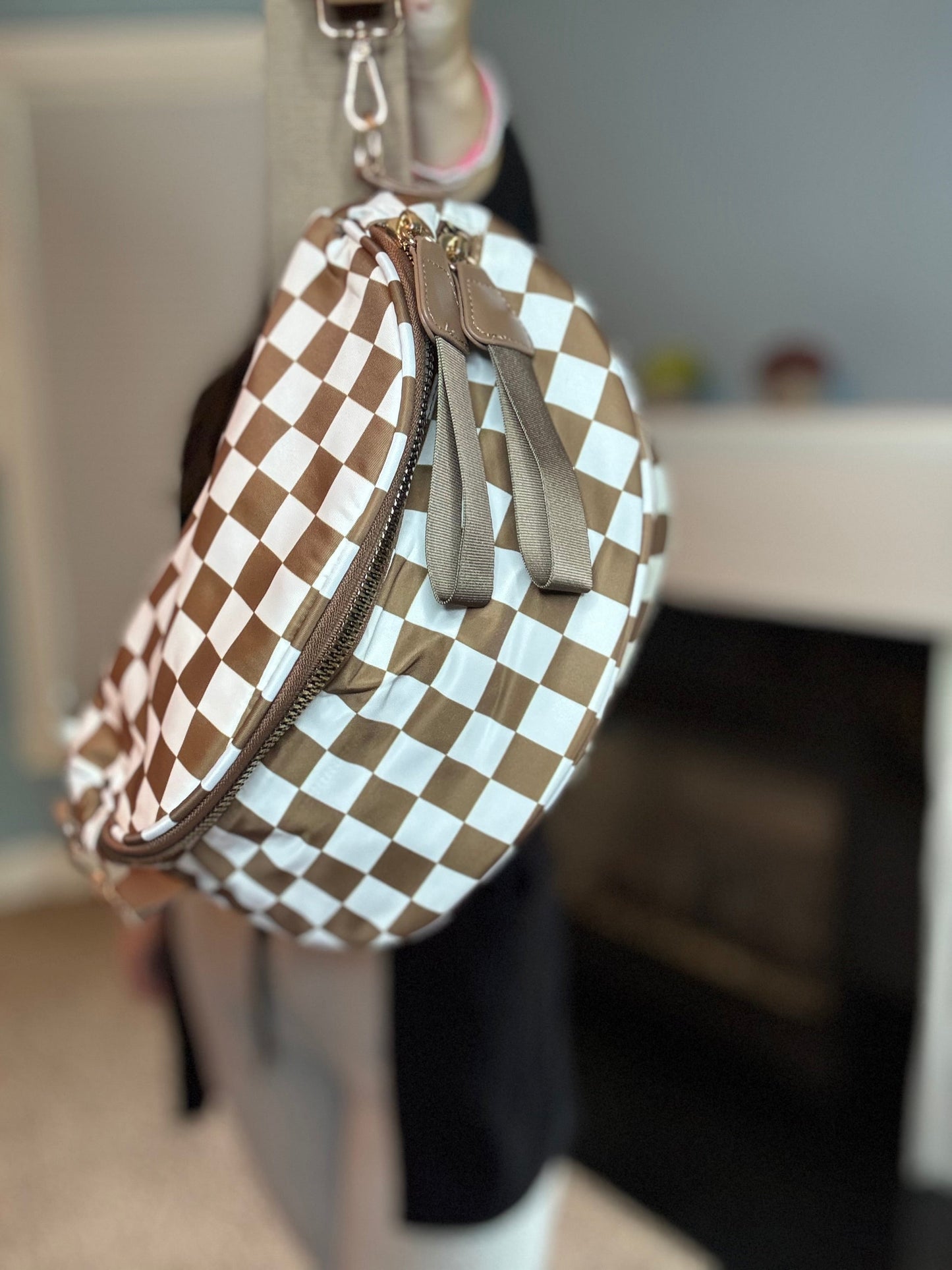 The Roni Nylon Crossbody - Checkered Chocolate