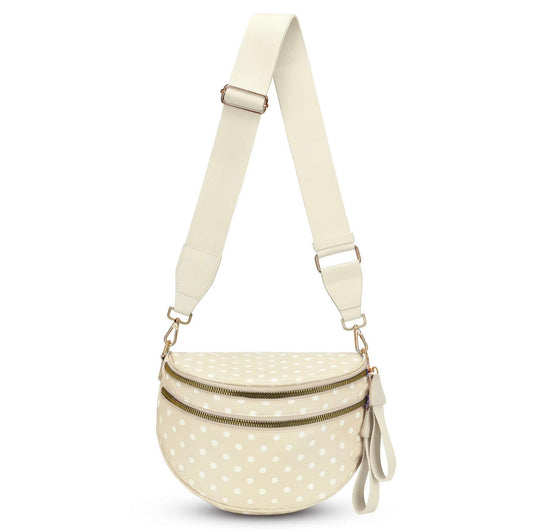 The Roni Nylon Crossbody - Polka Dot Beige