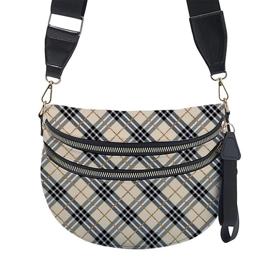 The Roni Nylon Crossbody - Plaid Tan & Gold - PREORDER