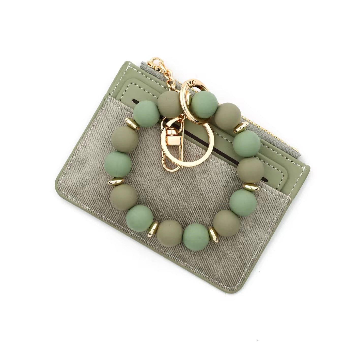 Denim Suede Bracelet Keychain & Card Holder Wallet
