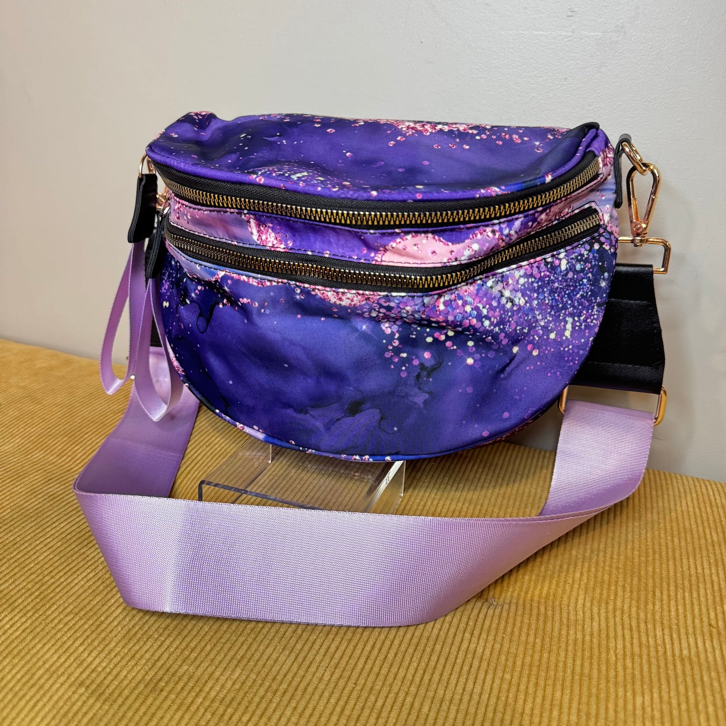The Roni Nylon Crossbody - Purple Sparkle Waves