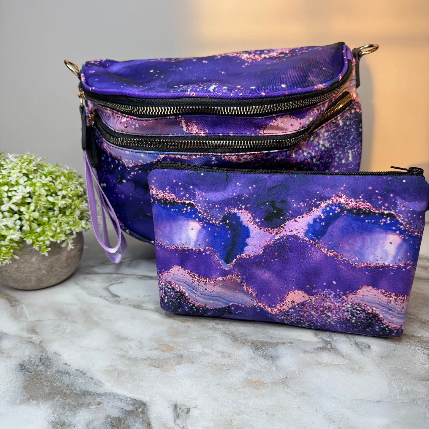 Bundled Set - Roni & Pouch - Purple Sparkle Waves