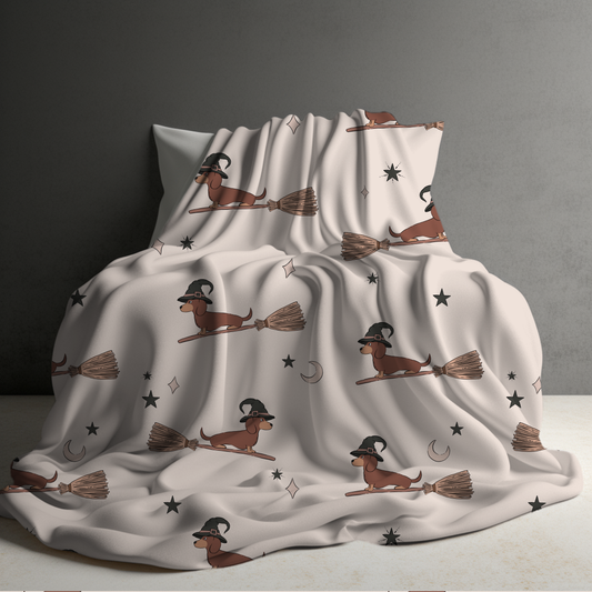Blanket - Halloween - Dog Dachshund Witch Broom