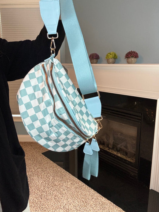 The Roni Nylon Crossbody - Checkered Aqua