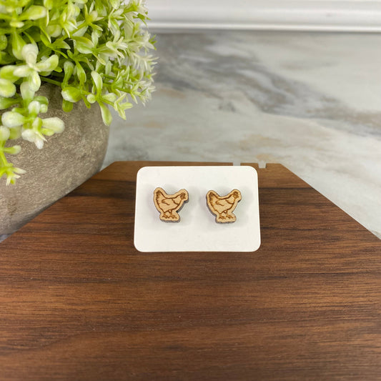 Wooden Stud Earrings - Chicken