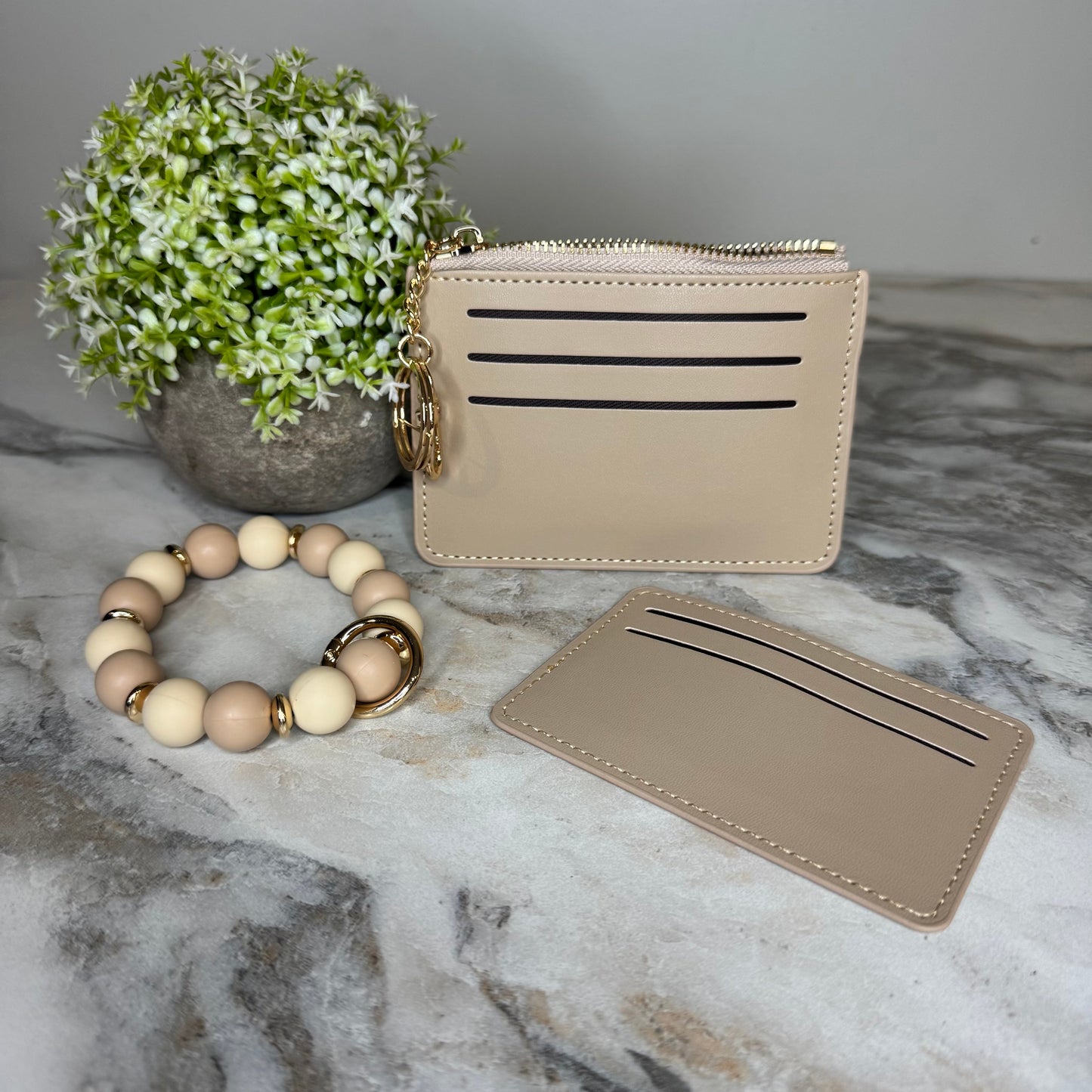 Denim Suede Bracelet Keychain & Card Holder Wallet