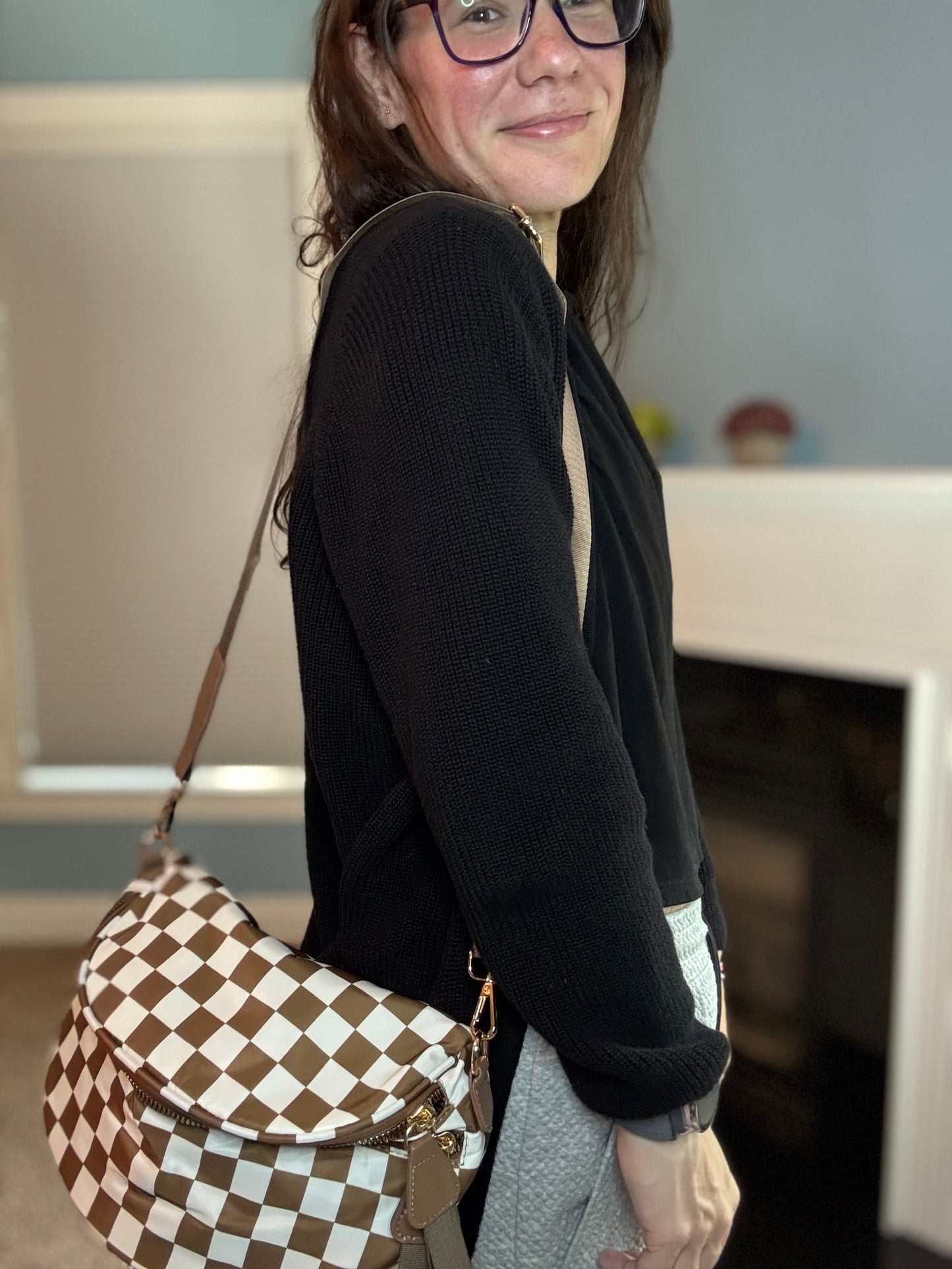 The Roni Nylon Crossbody - Checkered Chocolate