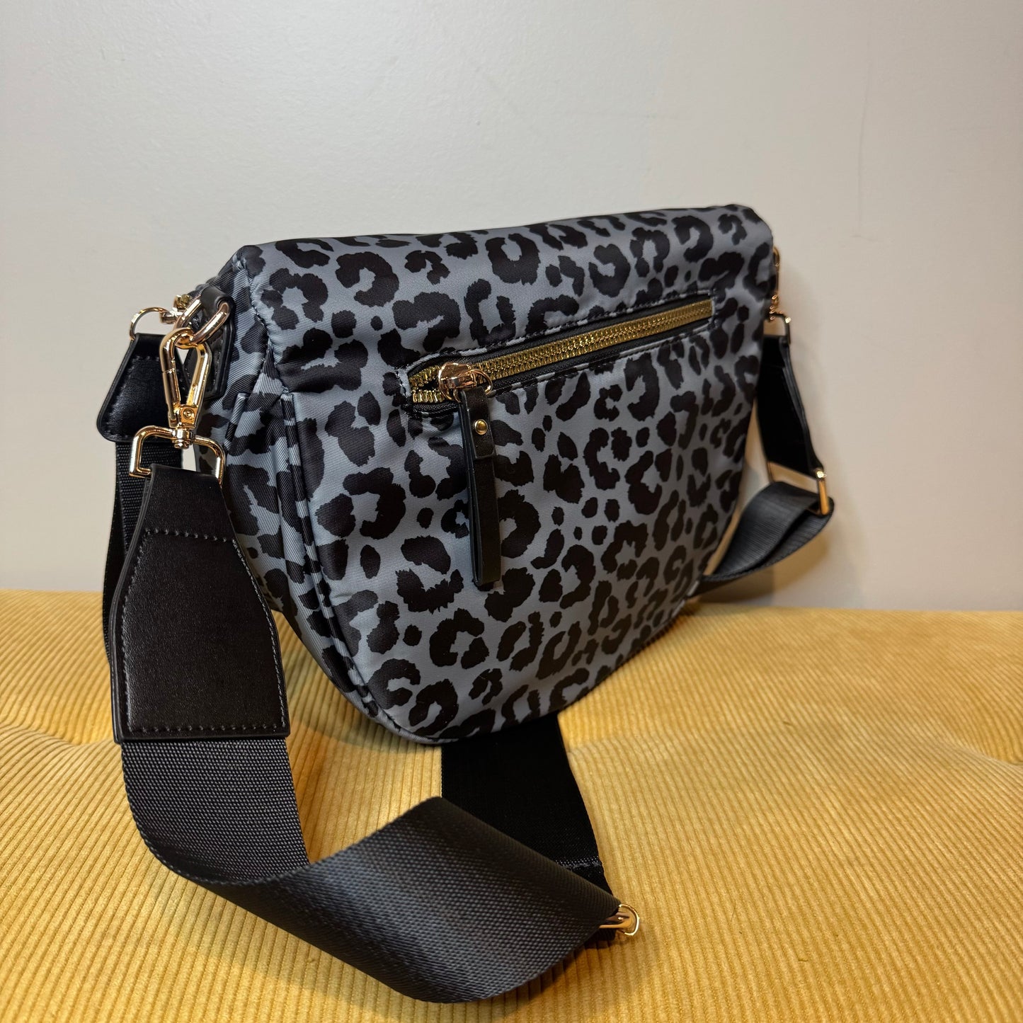 The Roni Nylon Crossbody - Animal Print Grey with Black