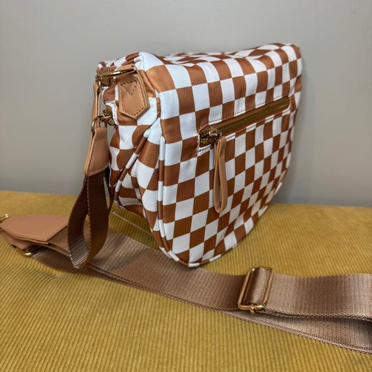 The Roni Nylon Crossbody - Checkered Camel