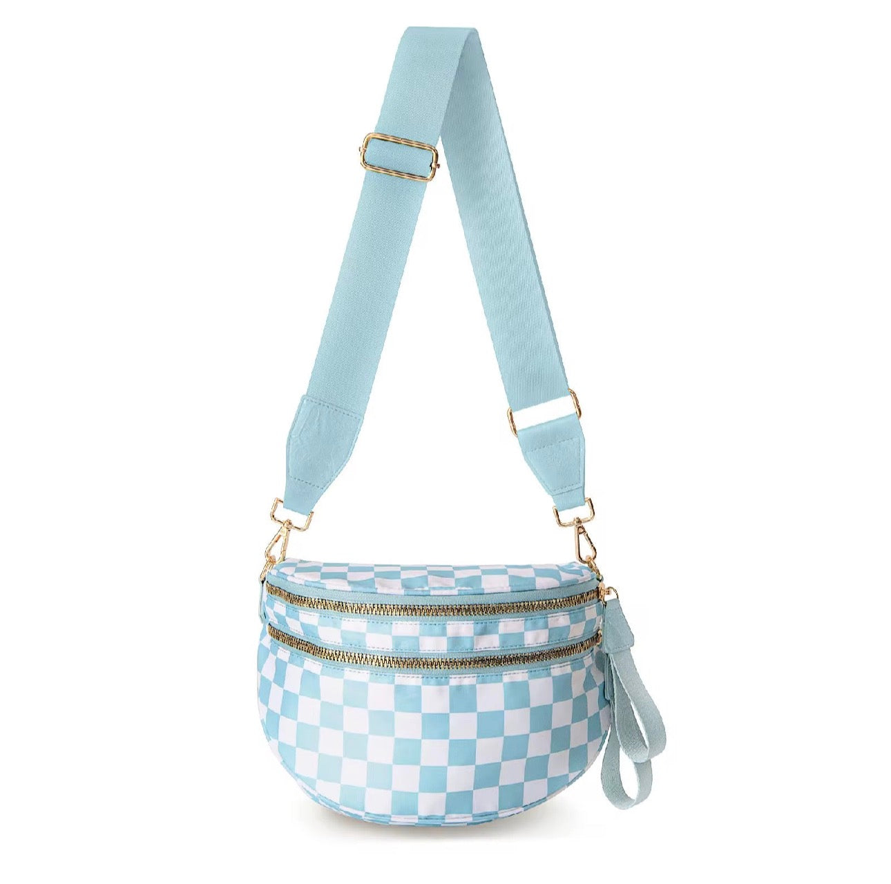 The Roni Nylon Crossbody - Checkered Aqua