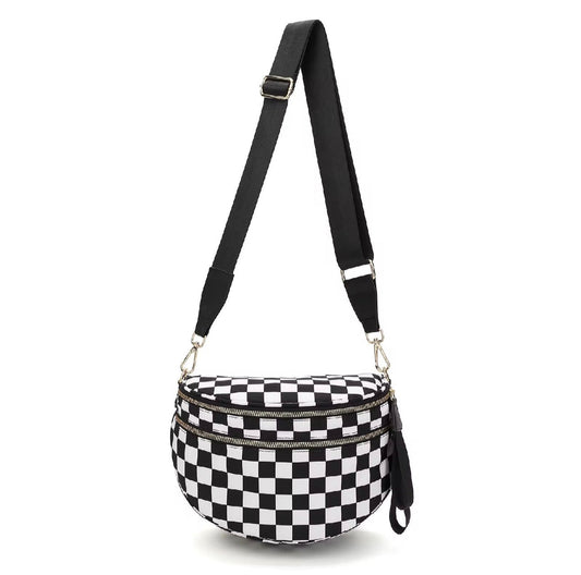 The Roni Nylon Crossbody - Checkered Black & White