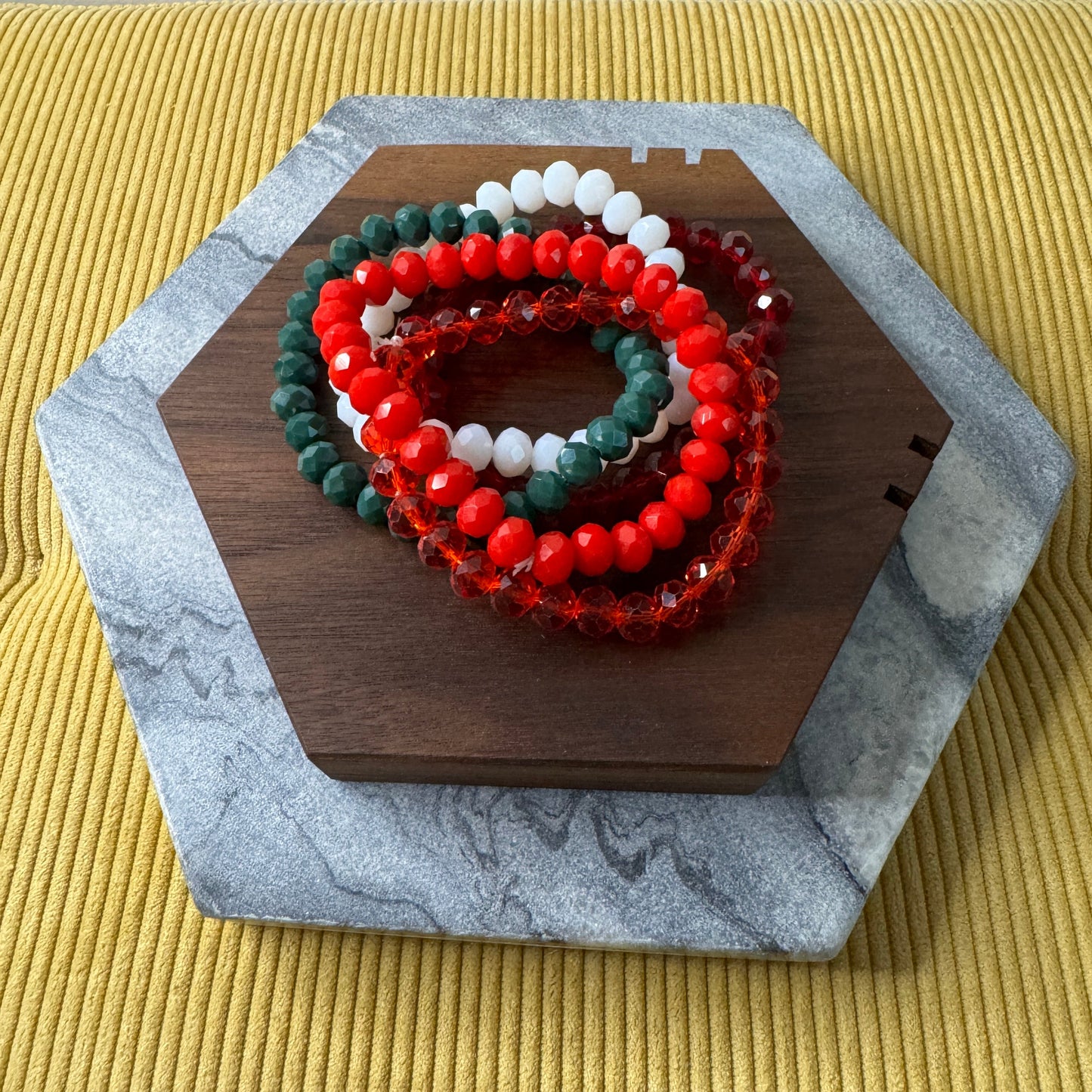 Bracelet Pack - Christmas Red + Green Bead