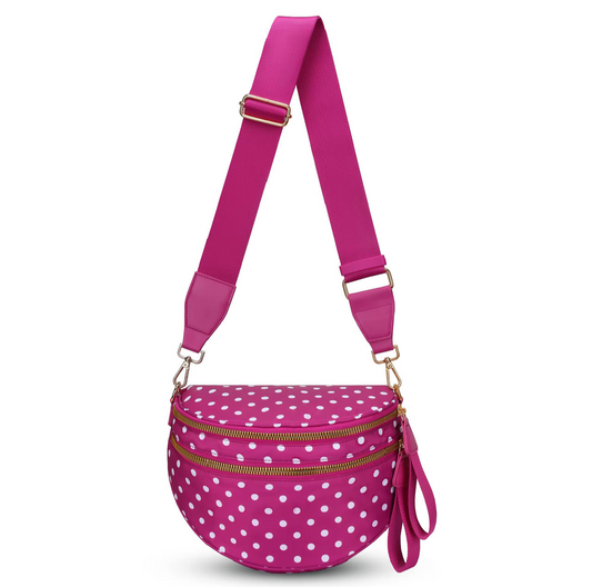 The Roni Nylon Crossbody - Polka Dot Hot Pink