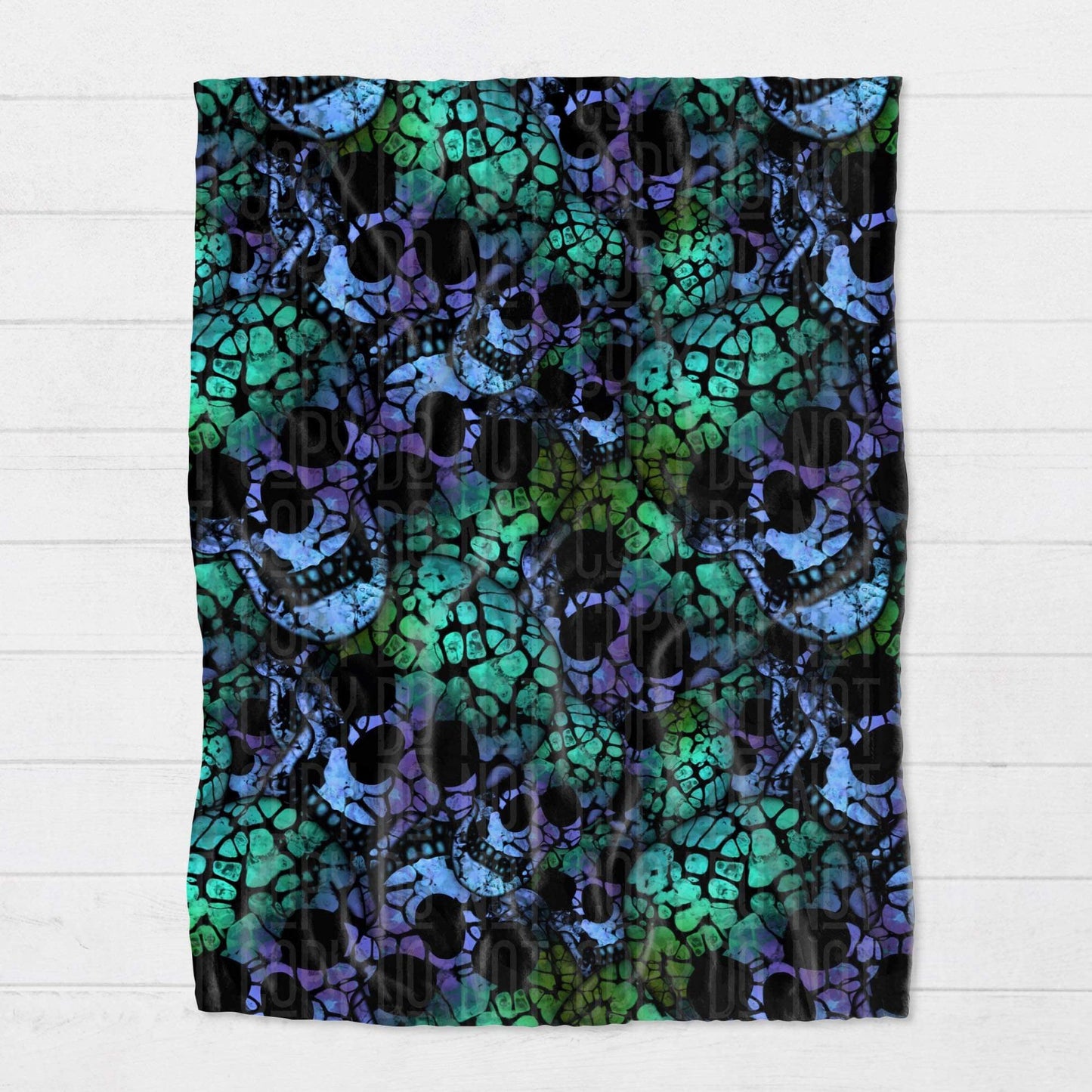 Blanket - Halloween - Blue Green Skulls