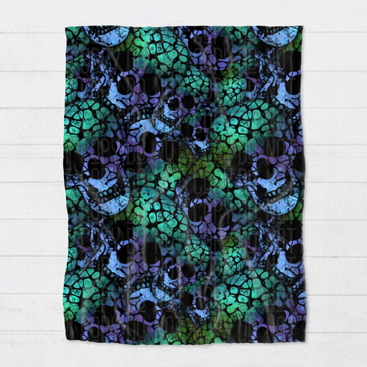 Blanket - Halloween - Blue Green Skulls